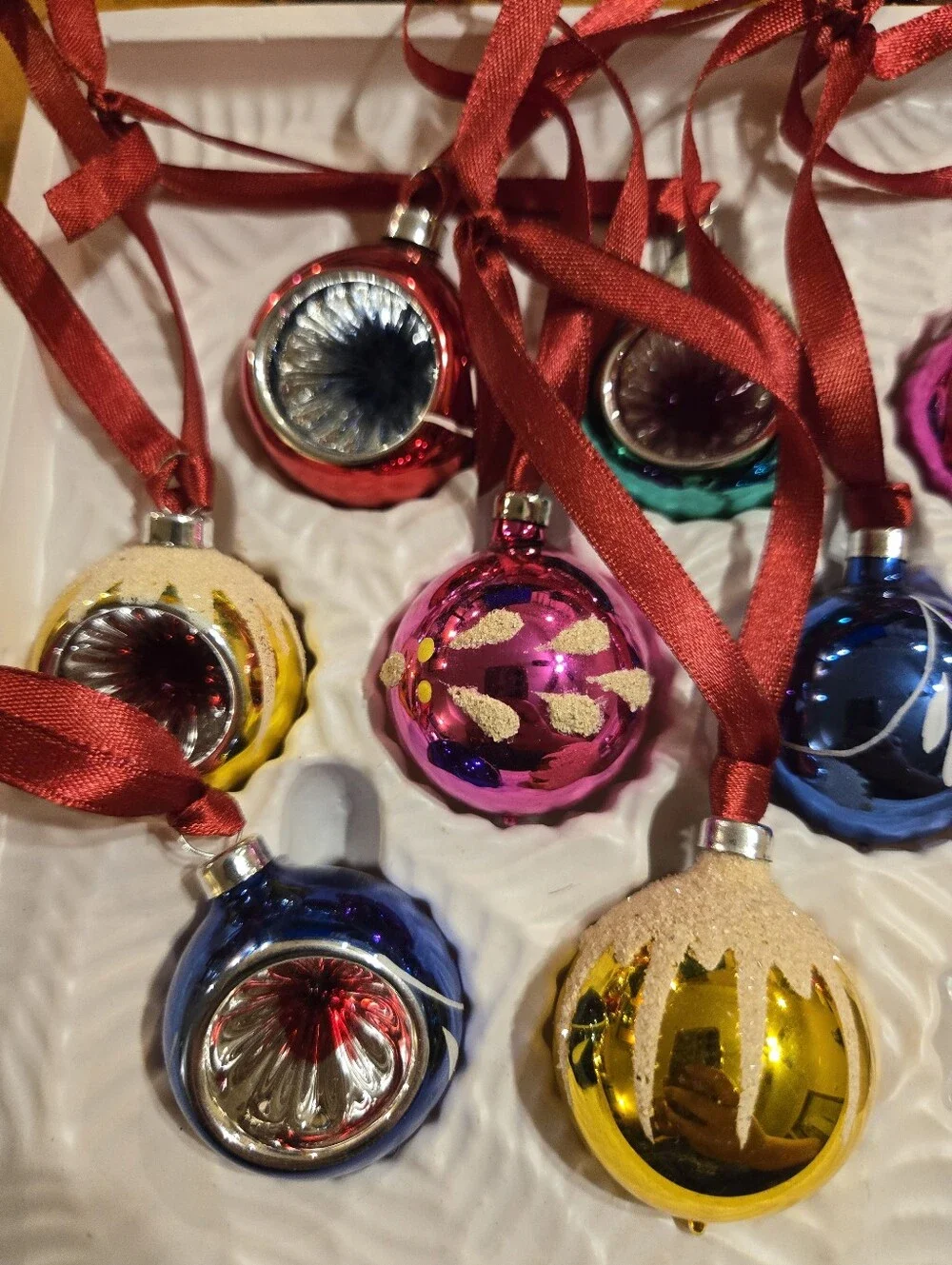 9 Vintage 2003 Bradford Christmas Hand Decorated Glass Ornaments